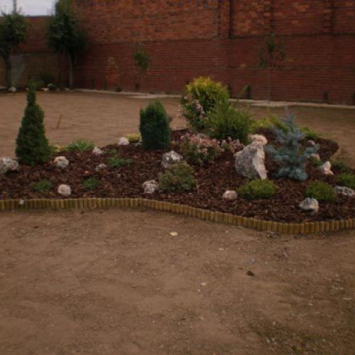 Decoración de jardín con plantas y flores