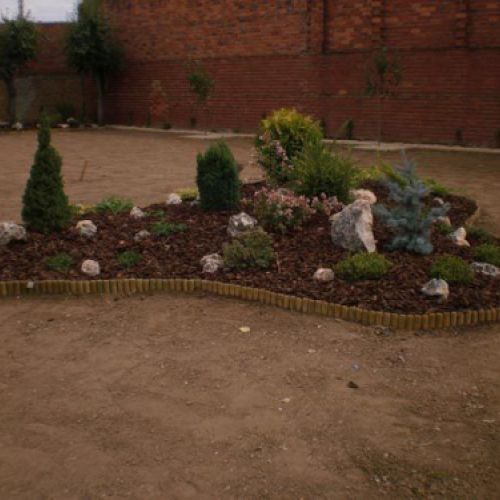 Decoración de jardín con plantas y flores